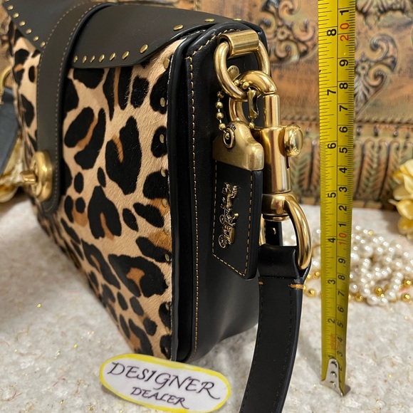 COACH Haircalf Leopard Page 27 Boarder Rivets Shoulder Bag NWT 32870 GORGEOUS! - Picture 5 of 12